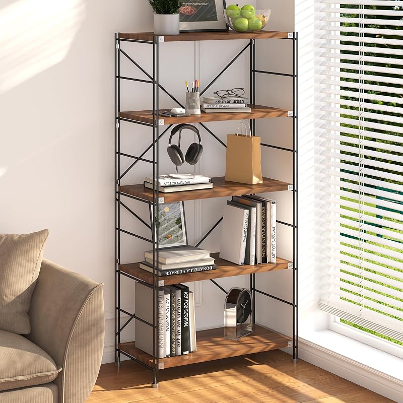 5 tier industrial bookshelf