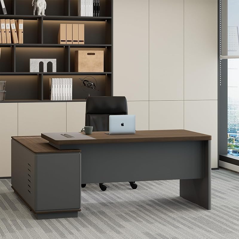 L-shaped desk with file drawers