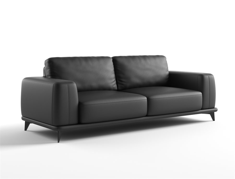 black leather three-seat sofa